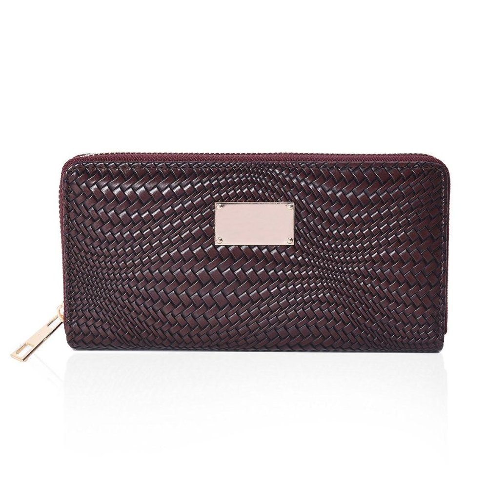 Brown Woven Embossed Pattern Faux Leather Wallet